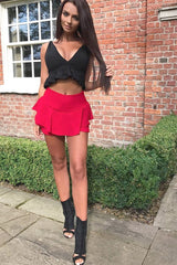 Red Frill High Waisted Shorts - Claudelle-Shorts