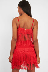 Red Fringe Crop Top Shorts Co-Ord - Lylith-Co-ords
