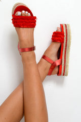 Red Fringe Diamante Platforms - Taryiah-Sandals