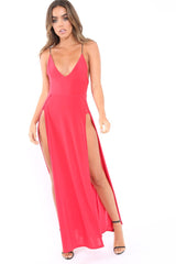 Red Front Split Leg Maxi Dress - Effy-Dresses