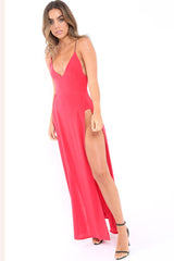 Red Front Split Leg Maxi Dress - Effy-Dresses