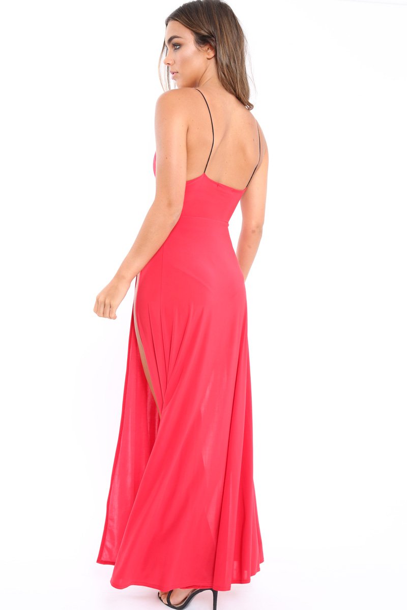 Red Front Split Leg Maxi Dress Effy Rebellious Fashion