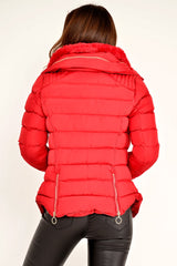 Red Fur Lined Ring Pull Puffer Coat - Riko-Coats