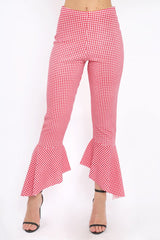 Red Gingham Frill Hem Trousers - Payton-Trousers
