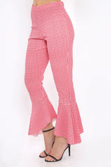 Red Gingham Frill Hem Trousers - Payton-Trousers