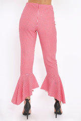 Red Gingham Frill Hem Trousers - Payton-Trousers