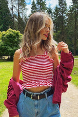 Red Gingham Shirred Crop Top - Eava-Tops