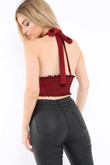 Red Gingham Shirred Halter Neck Crop Top - Josie-Crop Tops