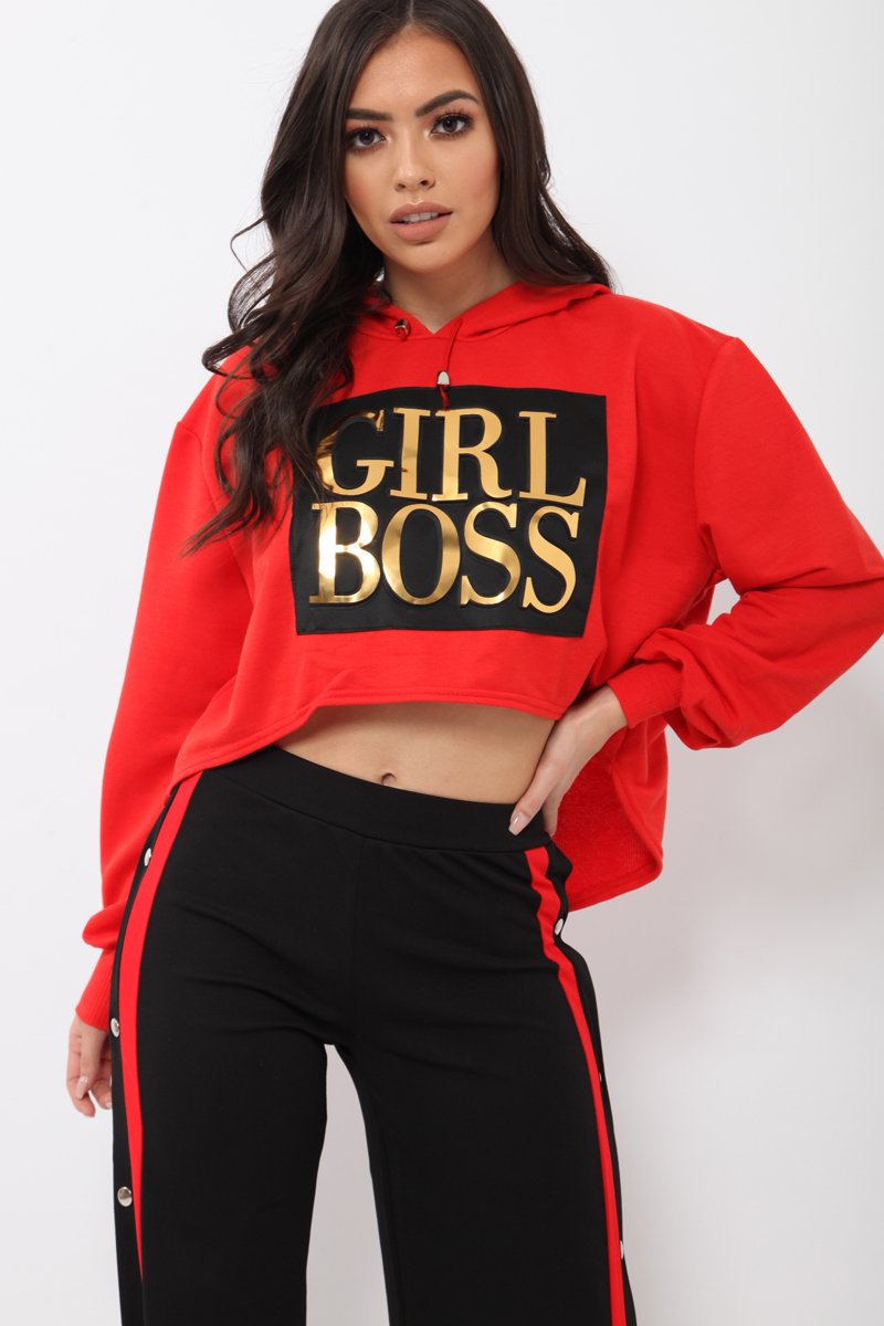 Red Girl Boss Cropped Hoodie - Kelsy-Hoodies
