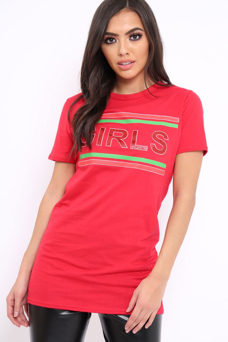 Red Girls Slogan T-shirt - Emlyn-Tops