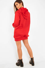 Red Gold New York Slogan Hoodie Dress - Sophira-Dresses