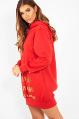 Red Gold New York Slogan Hoodie Dress - Sophira-Dresses