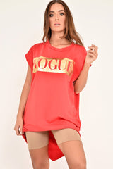 Red Gold Vogue Slogan Oversized T-shirt - Breah-Tops