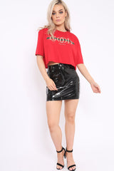 Red Good Vibes Only Cropped Slogan T-shirt - Emmah-Tops