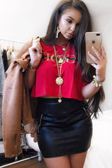 Red Good Vibes Only Cropped Slogan T-shirt - Emmah-Tops