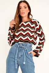 Red Green Chevron Knit Crop Jumper - Stevi-Crop Jumper