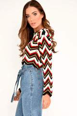 Red Green Chevron Knit Crop Jumper - Stevi-Crop Jumper