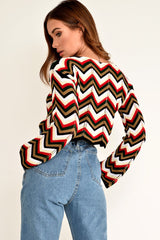 Red Green Chevron Knit Crop Jumper - Stevi-Crop Jumper