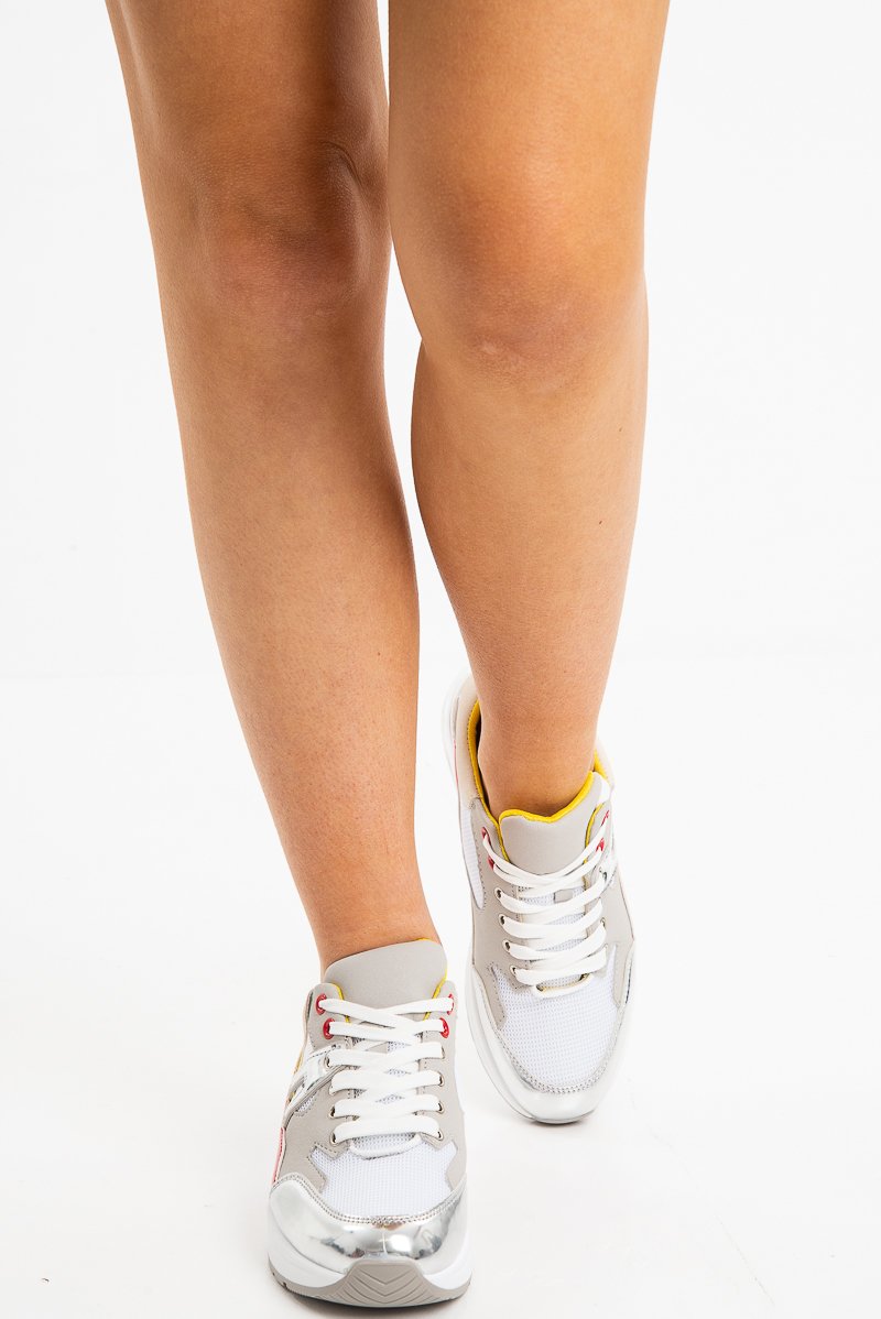 Red Grey Yellow Mesh Trainers - Skyy-Trainers