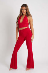 Red Halter Neck Slinky Crop Top - Jessabel-Crop Tops