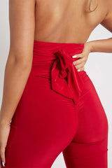 Red Halter Neck Slinky Crop Top - Jessabel-Crop Tops