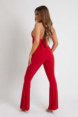 Red Halter Neck Slinky Crop Top - Jessabel-Crop Tops