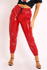 Red High Shine Drawstring Waist Joggers - Faye-Joggers