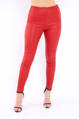 Red High Waist Coated Skinny Jeans - Nicci-Jeans