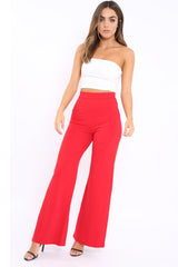 Red High Waist Flare Trousers -Tisha-Trousers