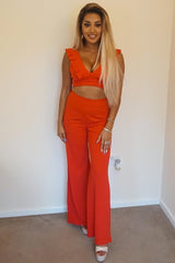 Red High Waist Flare Trousers -Tisha-Trousers
