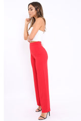 Red High Waist Flare Trousers -Tisha-Trousers