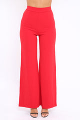 Red High Waist Flare Trousers -Tisha-Trousers