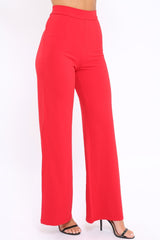 Red High Waist Flare Trousers -Tisha-Trousers