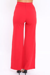 Red High Waist Flare Trousers -Tisha-Trousers