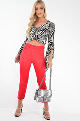 Red High Waist Mom Jeans - Harriett-Jeans