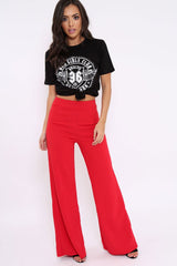 Red High Waisted Flare Trousers - Kym-Trousers