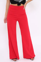 Red High Waisted Flare Trousers - Kym-Trousers