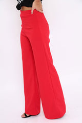 Red High Waisted Flare Trousers - Kym-Trousers