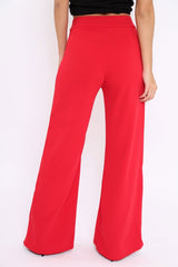 Red High Waisted Flare Trousers - Kym-Trousers