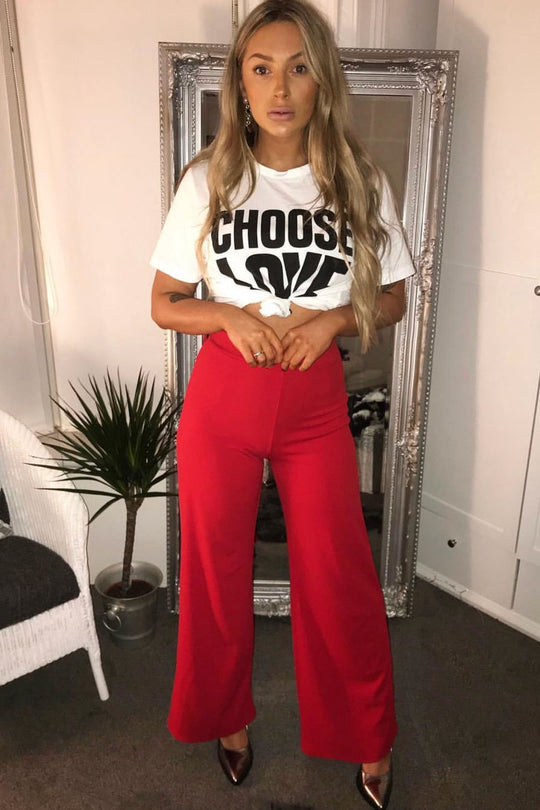 Red High Waisted Flare Trousers - Kym