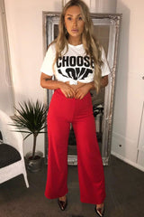 Red High Waisted Flare Trousers - Kym-Trousers