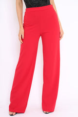 Red High Waisted Wide Leg Trousers - Maise-Trousers