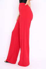 Red High Waisted Wide Leg Trousers - Maise-Trousers
