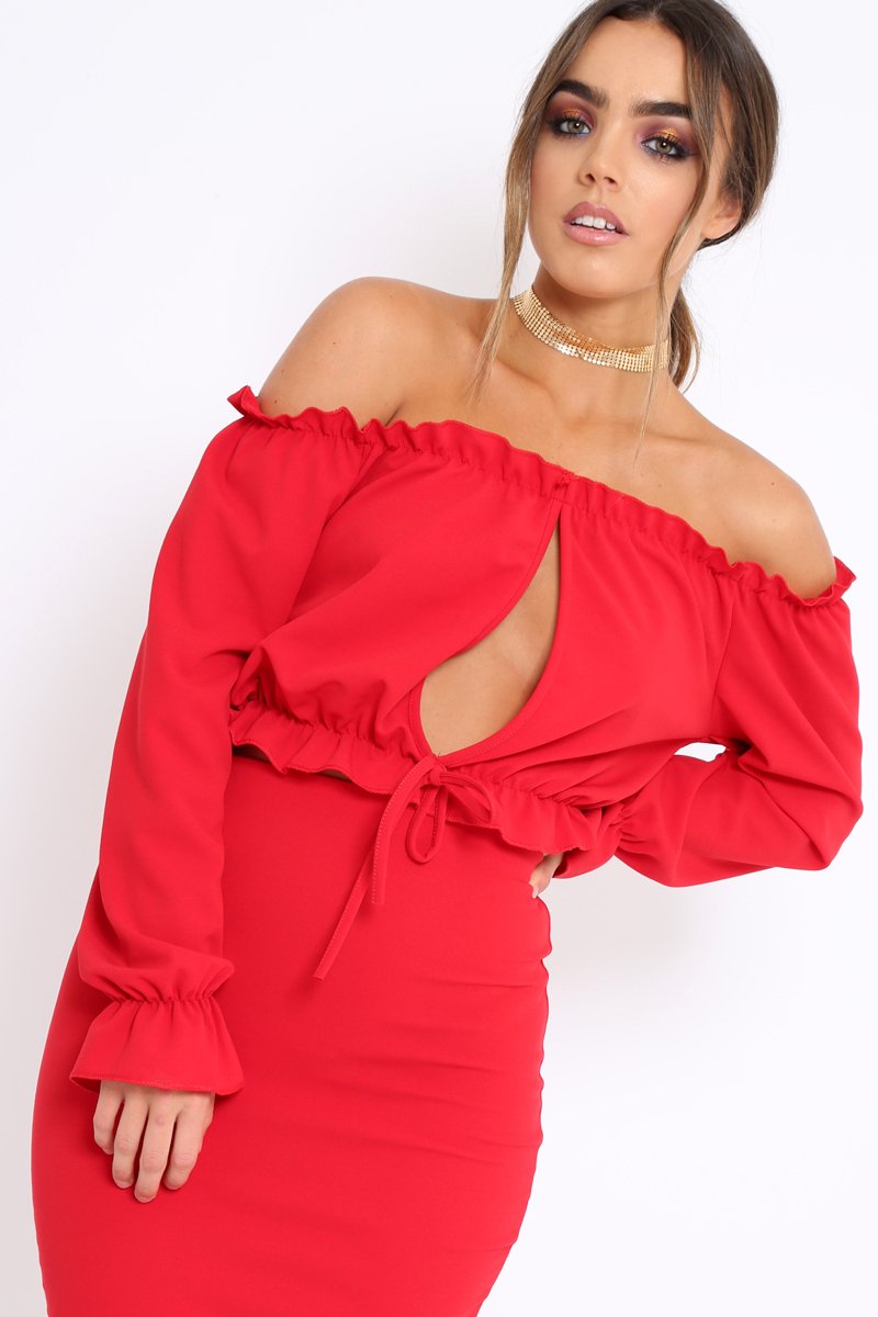 Red Key Hole Bust Crop Top - Caitie-Crop Tops