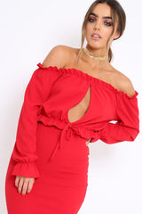 Red Key Hole Bust Crop Top - Caitie-Crop Tops