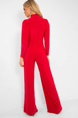 Red Keyhole Front Wide Leg Jumpsuit - Louna-Jumpsuits