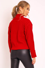 Red Knit High Neck Jumper - Jaelynn-Jumper