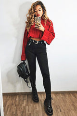 Red Knit High Neck Jumper - Jaelynn-Jumper