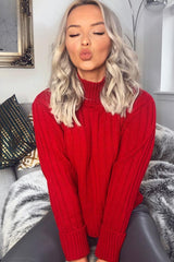 Red Knit High Neck Jumper - Jaelynn-Jumper