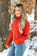 Red Knit High Neck Jumper - Jaelynn-Jumper